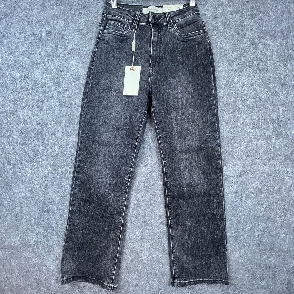 Most Wanted Jeans Womens 3‎ Grey Distressed Black Relax Straight Stretch